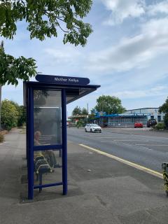 Mother Kelly's bus stop, waiting for the trip back to Portsmouth